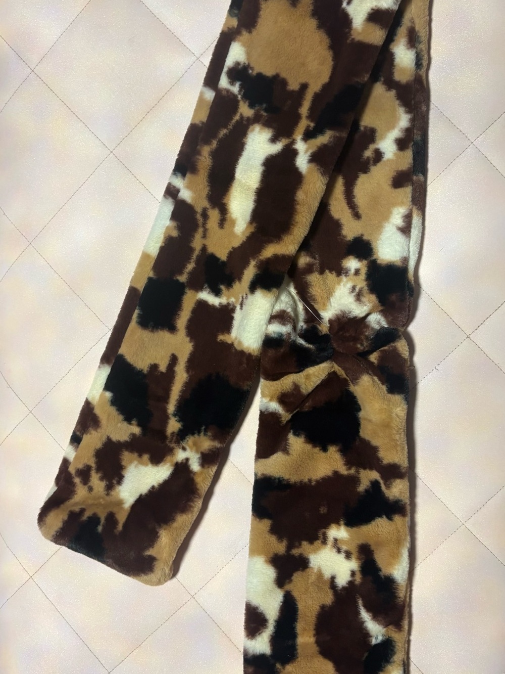 NWT Sprigs Cow Print Faux Fur Pull-Through Scarf with Hidden Pocket